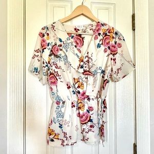 Floral Tie Waist Peplum Top